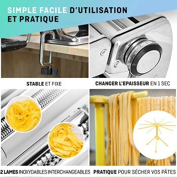 Machine à Pâtes Manuelle Avec Séchoir Bambou - Pour Spaghetti, Tagliatelles, Lasagnes - Kit Complet